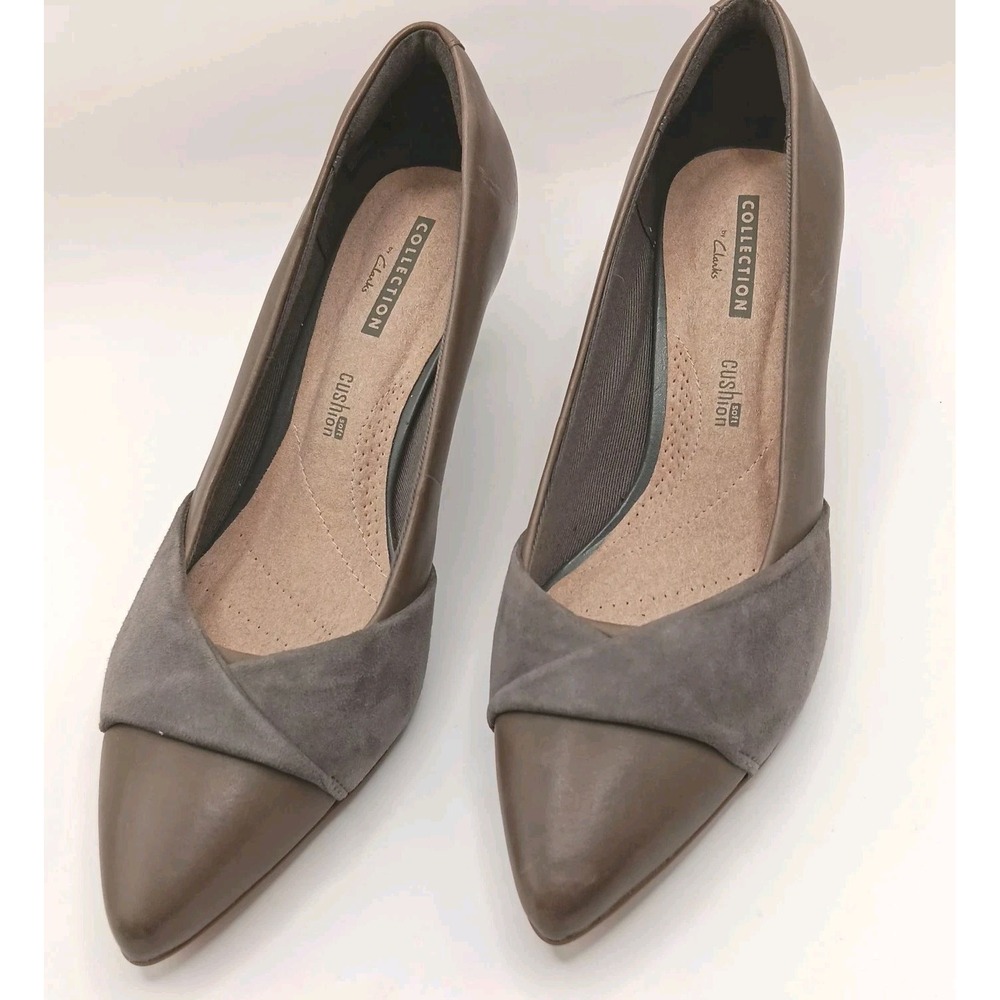 Clarks Collection Pointed Toe‎ Kitten Heels Gray Suede Women's 6W